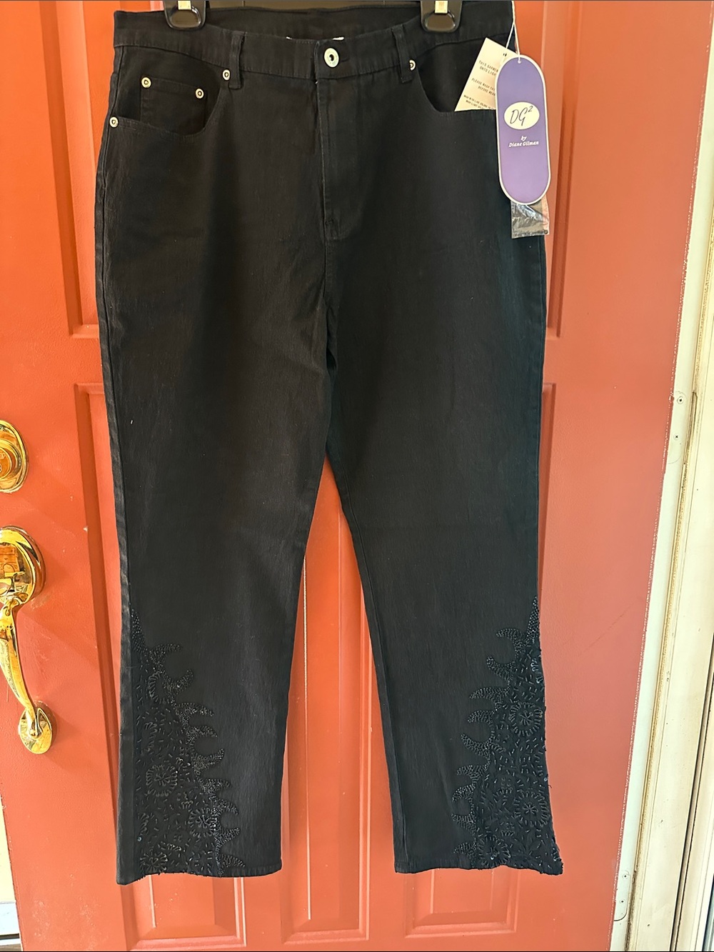 DG2 by Diane Gilman Black Cropped Jeans with Sequence Bottom